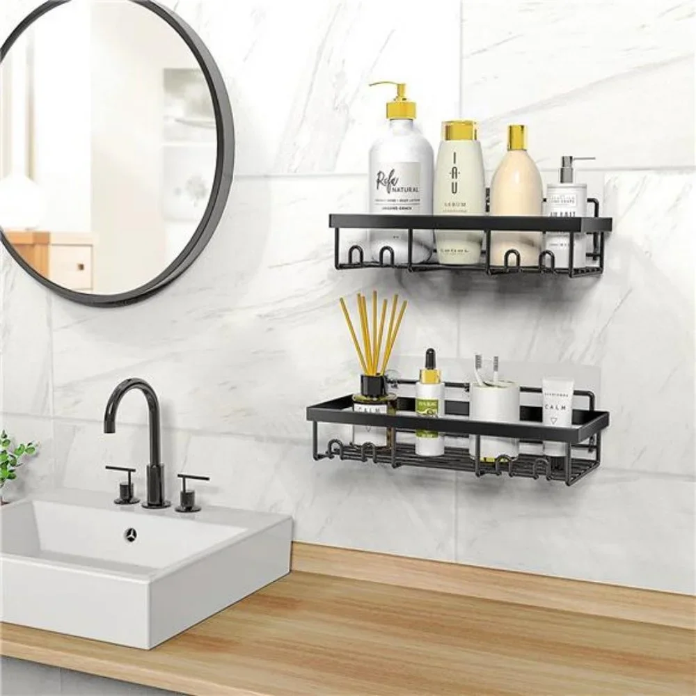 (2Pack), Self Adhesive Black Bathroom Shelves Basket